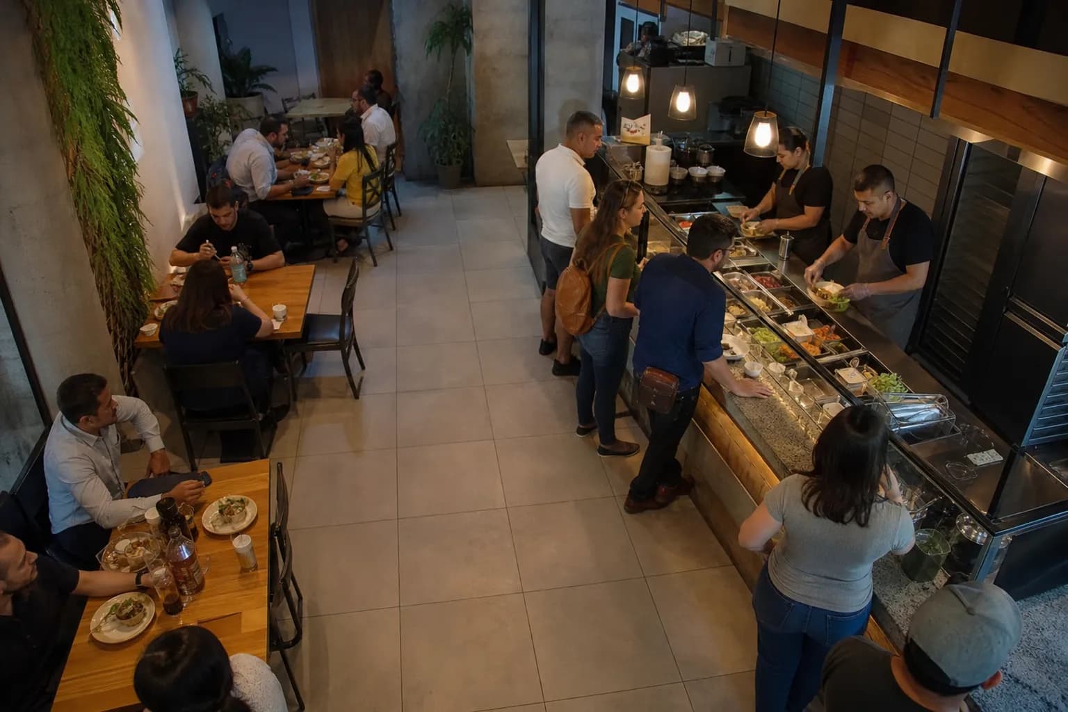 Restaurante vista desde una cámara de seguridad.